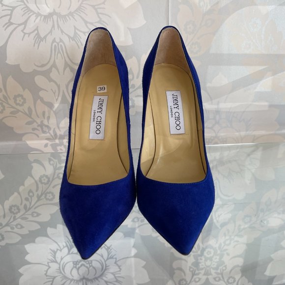 JIMMY CHOO Blue Suede Leather Pointed Toe Pumps/Heels - Picture 2 of 11